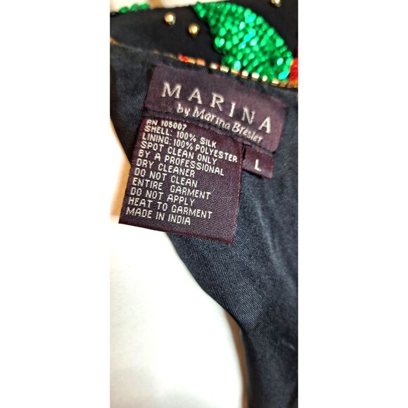 Vintage Laurence Kazar Sequin & Beaded Christmas Poinsettia Top Blouse Sz L - Picture 9 of 11